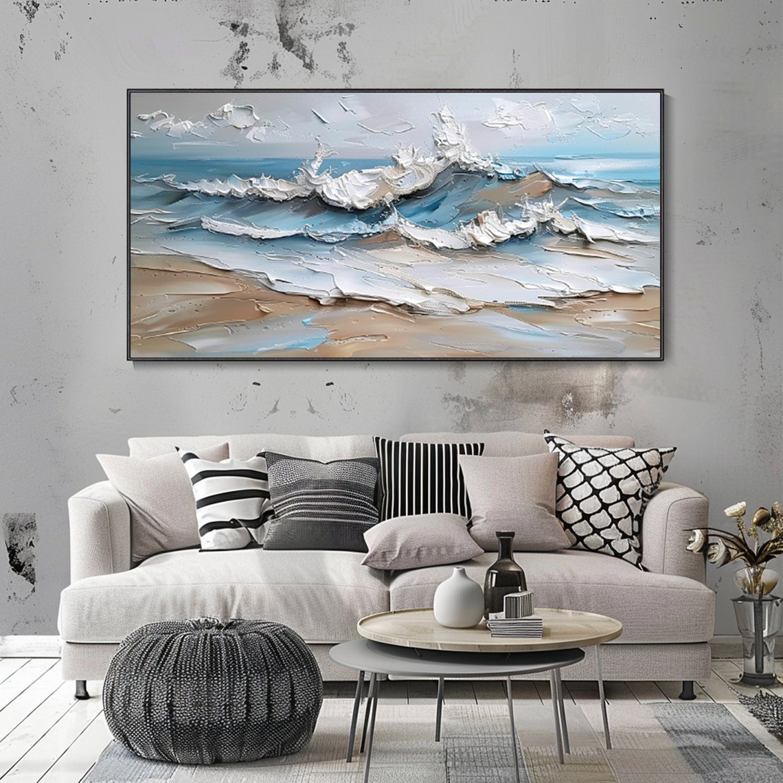 Crashing Ocean Wave Breaking Over Sandy Beach Impasto Coastal Poster - Image 3