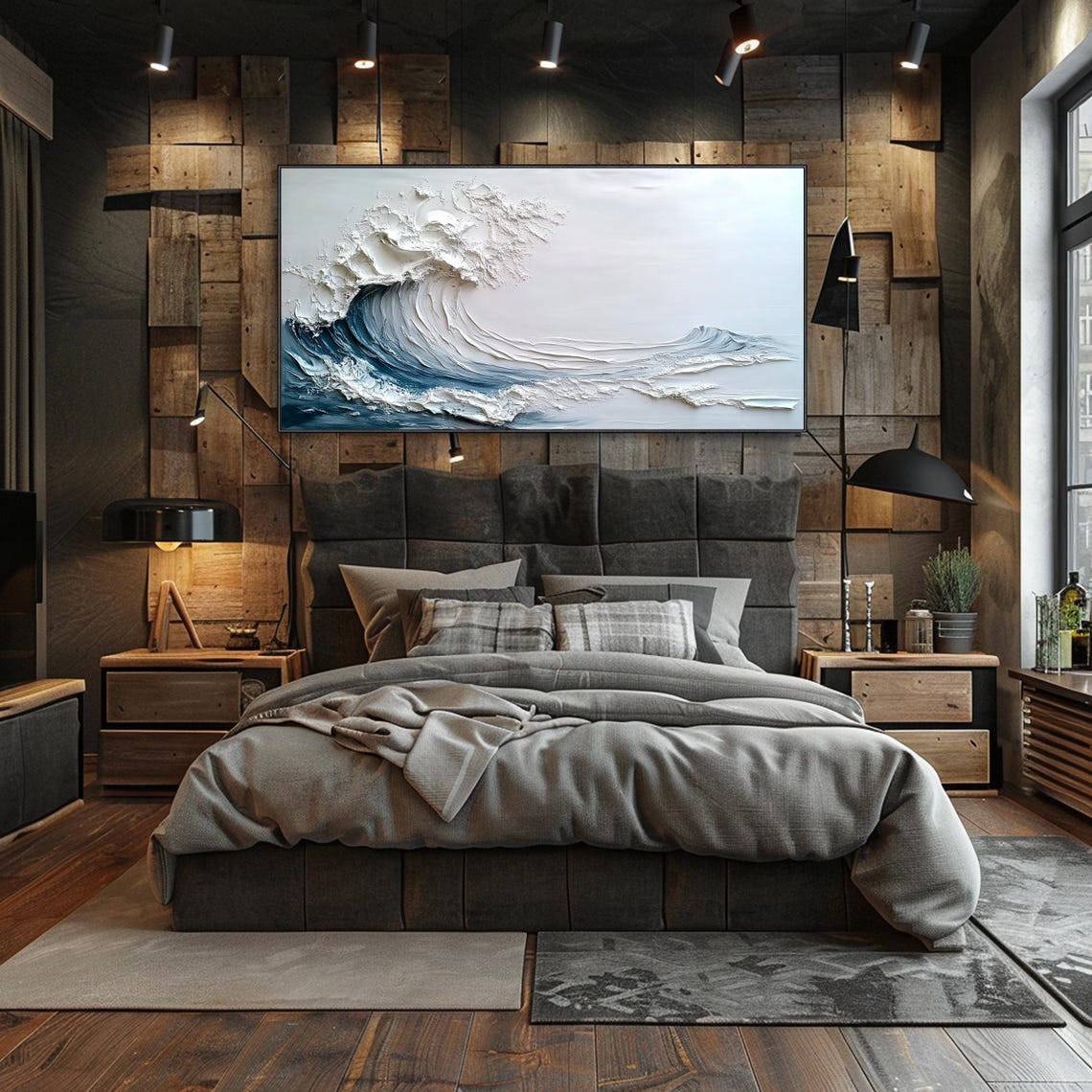 Great Ocean Wave Curl White Plaster Textured Impasto Seascape Wall Art - Image 4