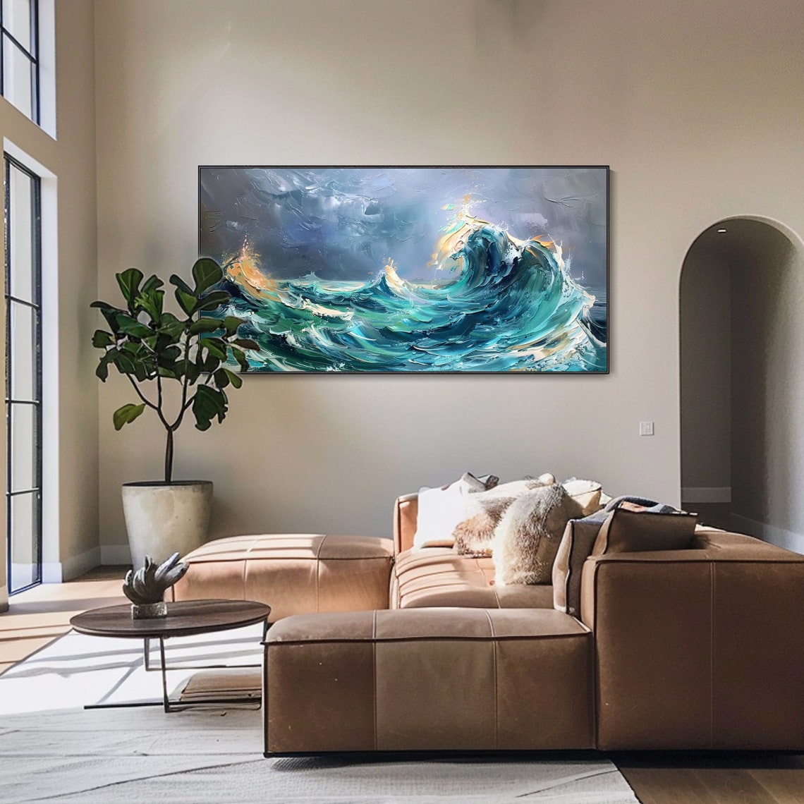 3d Textured Wall Art Blue Ocean Painting On Minimalist Sea Wave Painting Wabi Sabi Wall Art Morden Art Bedroom Wall Decor Fashion Art - Image 4