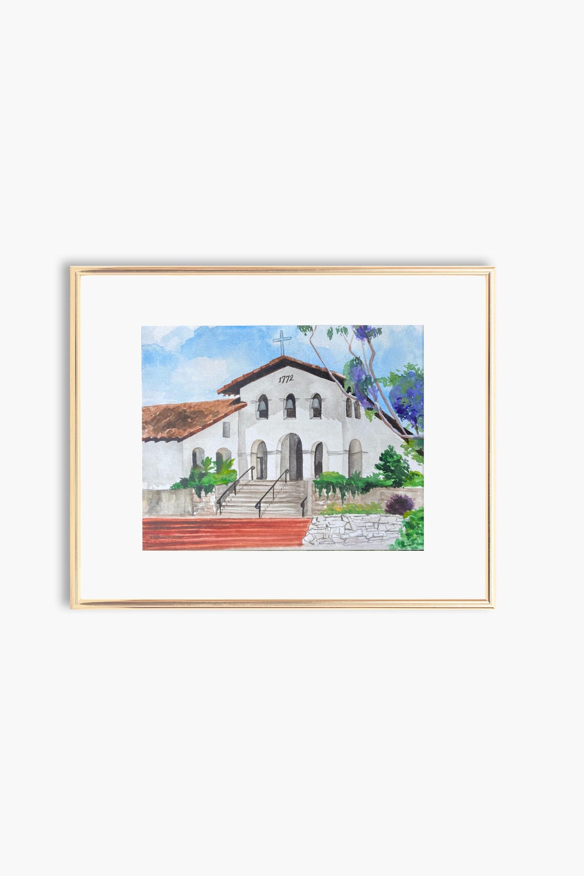 Spanish Colonial Mission Church 1772 Historic Watercolor Poster