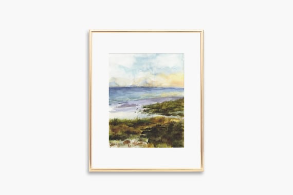 Soft Ocean Sunset Abstract Watercolor Seascape Calm Art Poster