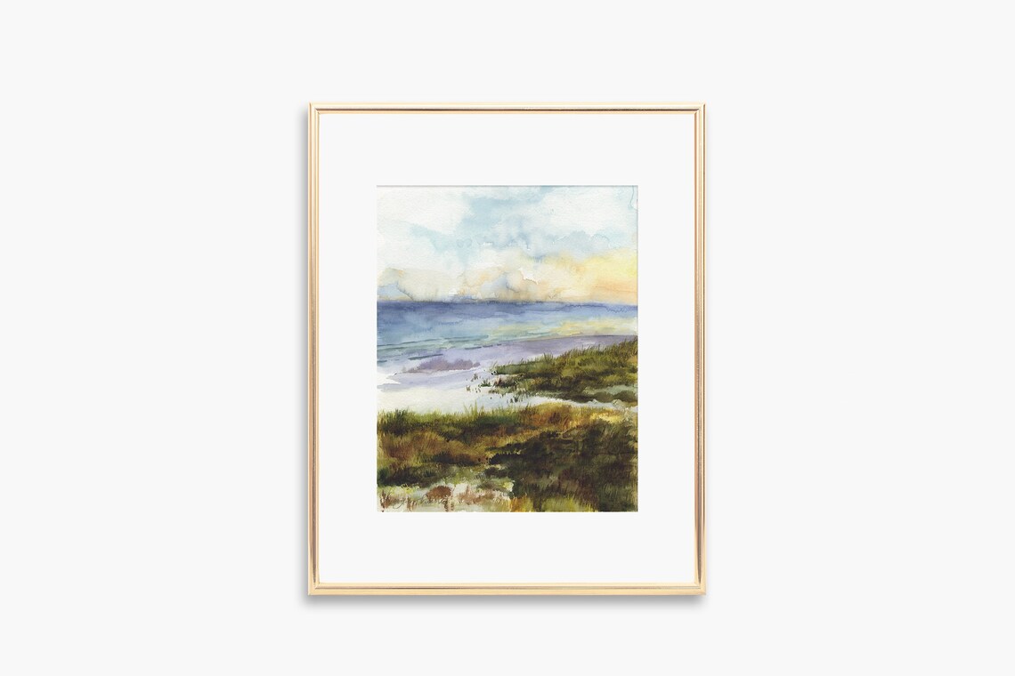 Soft Ocean Sunset Abstract Watercolor Seascape Calm Art Poster