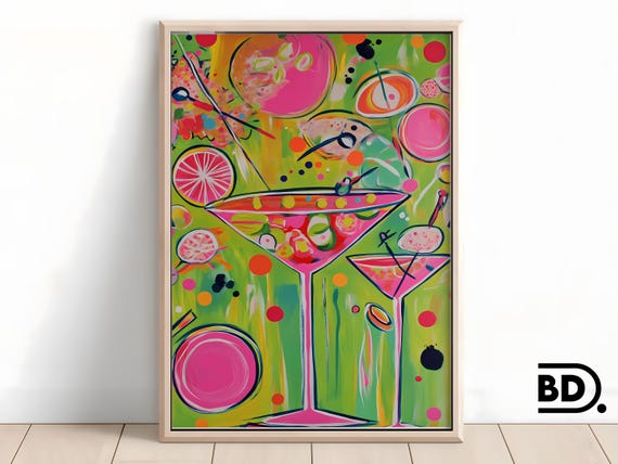 Neon Pink Lime Green Abstract Flower Painting Vibrant Colorful Wall Art Bold Modern Decor Energetic Floral Artwork