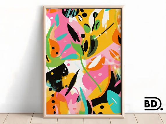 Neon Pop Art Garden Painting Bold Abstract Floral Wall Art Vibrant Street Art Inspired Decor Energetic Urban Jungle Artwork