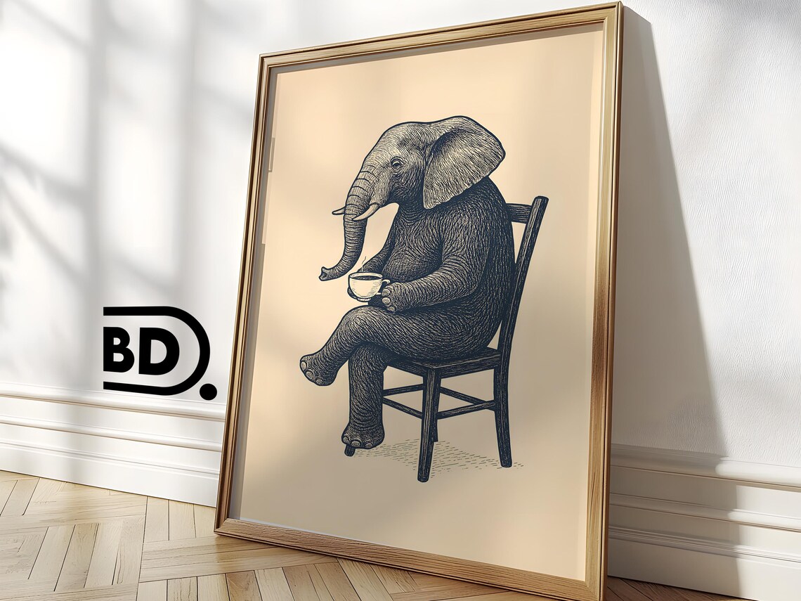 Quirky Elephant Coffee, Cute Retro Kitchen Decor - Image 3