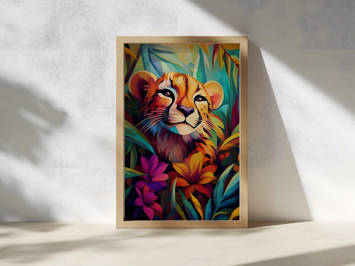 Smiling Cheetah Cub Portrait in a Tropical Flower Jungle Poster - Image 2