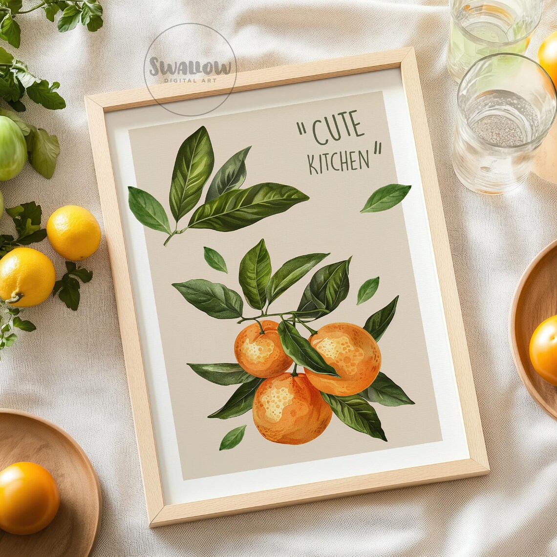 Cute Kitchen Wall Art Tangerine Orange Poster Mandarin Wall Art Print Boho Kitchen Decor Citrus Wall Art