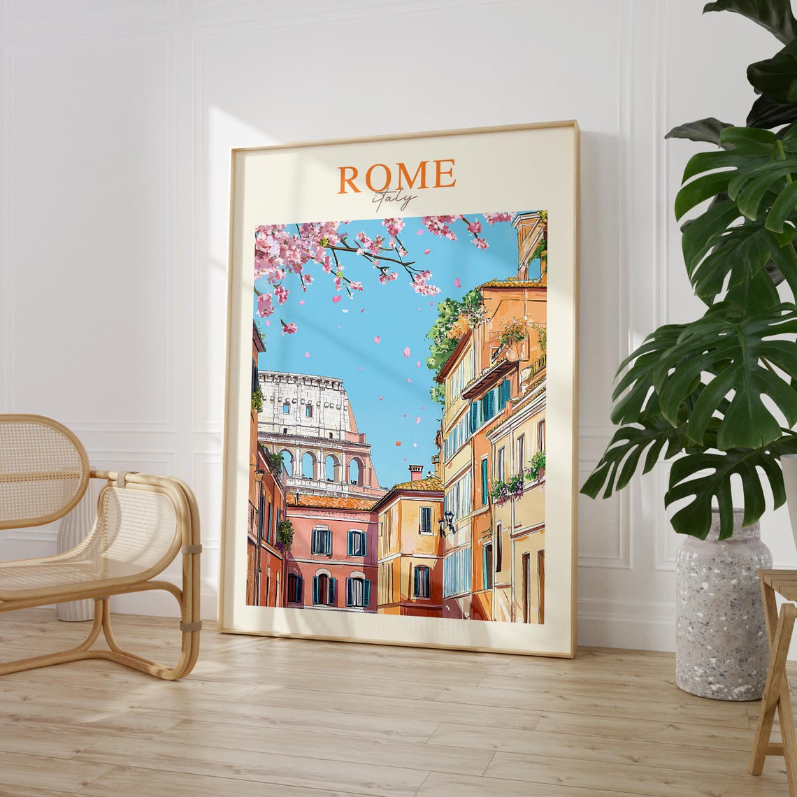 Rome Italy Colosseum Street Cherry Blossom Vintage Travel Poster - Image 2