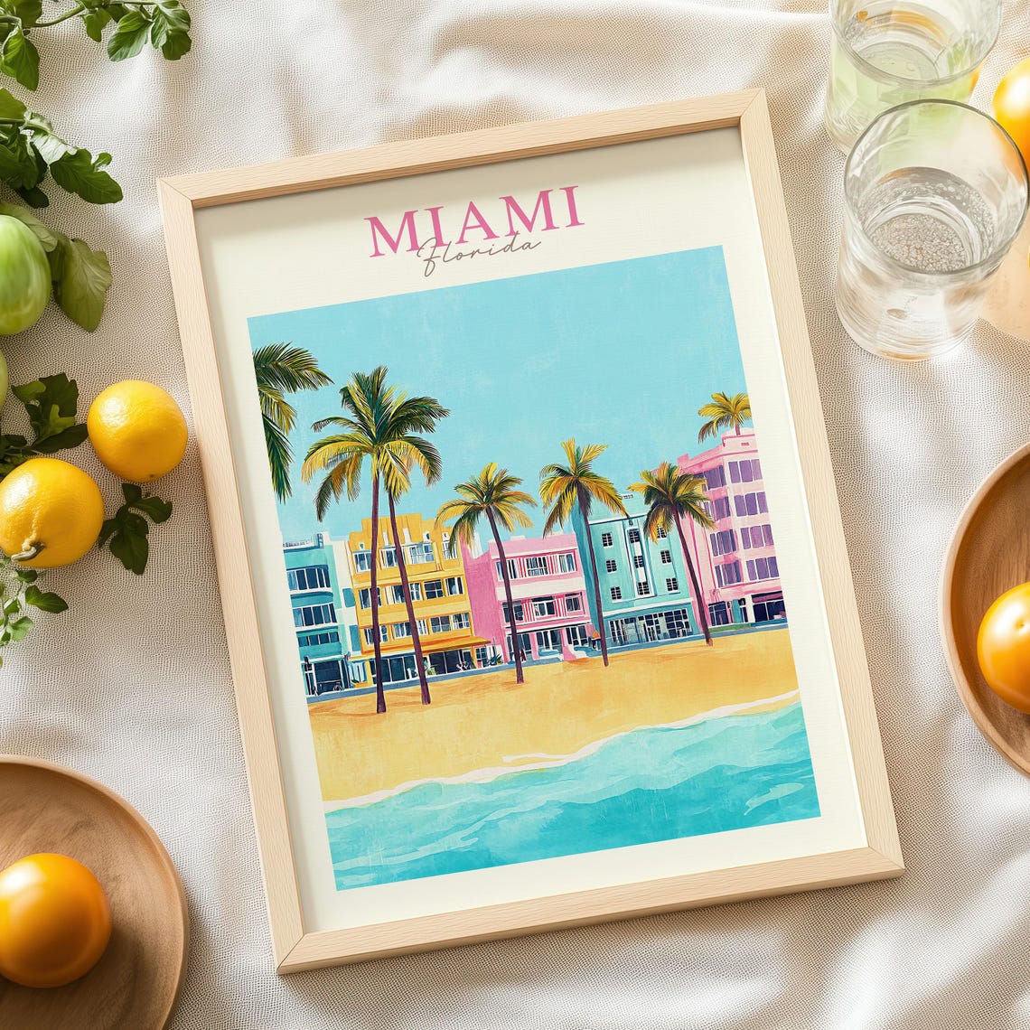 Miami Florida Art Deco Palms Beach Pastel Ocean Travel Poster - Image 4
