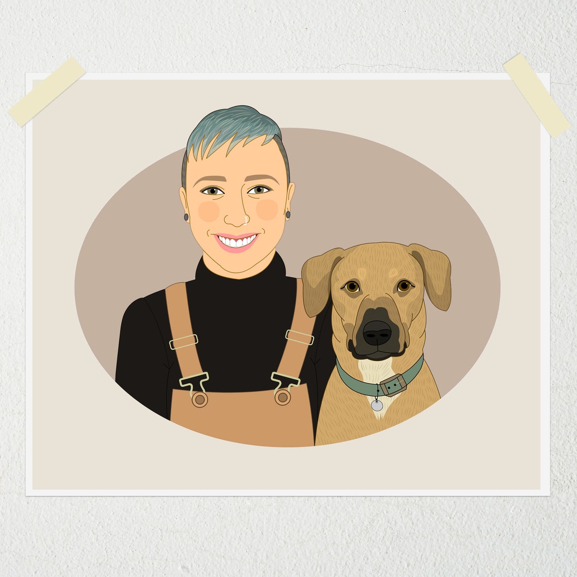 Woman With Grey and White Dog Custom Pet Portrait Illustration Poster - Image 6