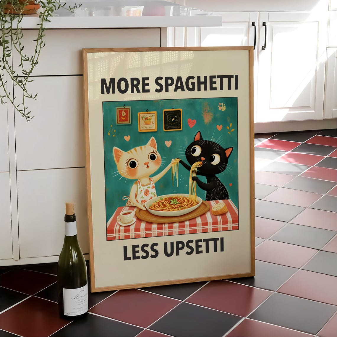 More Spaghetti Less Upsetti Cute Cats Pasta Night Kitchen Poster