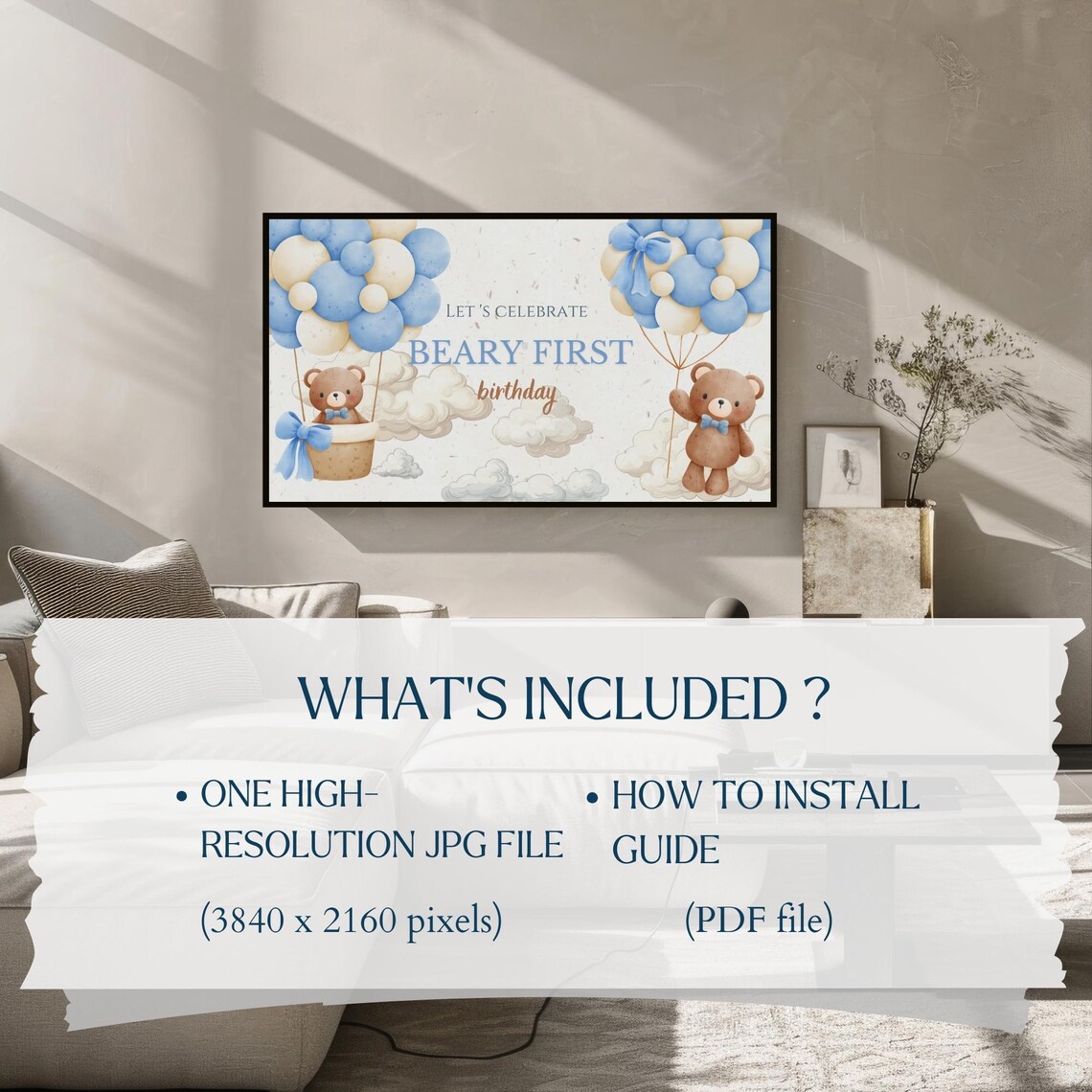 Beary First Birthday Teddy Bears Balloons Party Banner Poster - Image 2