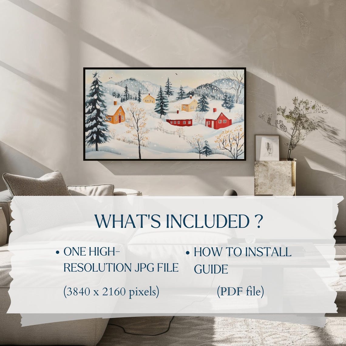 Winter Mountain Cabins In Snowfall Evergreen Trees Scene Poster - Image 2