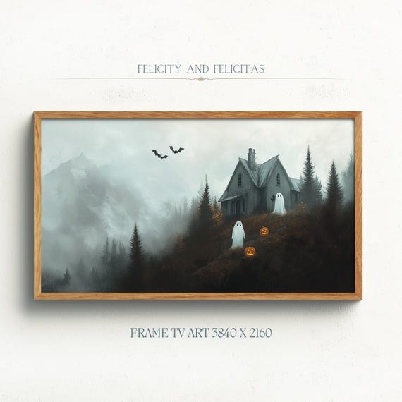 Frame Tv Art Haunted House Halloween Tv Art Phantom Manor Halloween Decor Cute Ghosts Halloween Art