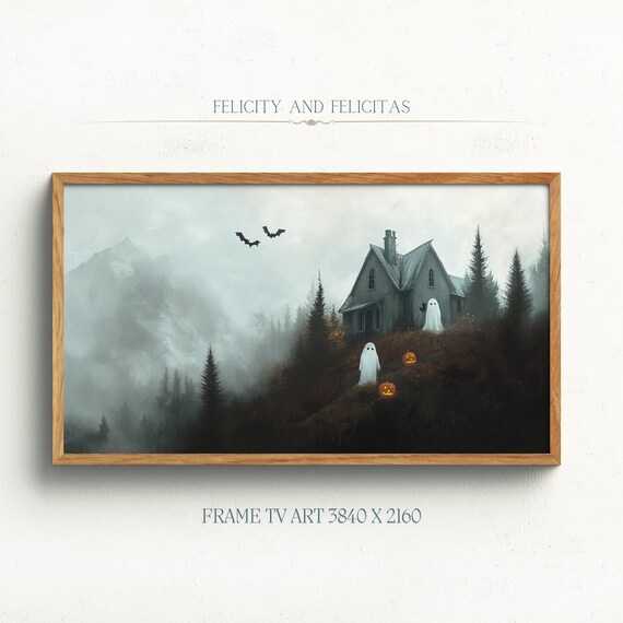 Haunted House Ghosts Pumpkins Misty Night Halloween TV Art Poster