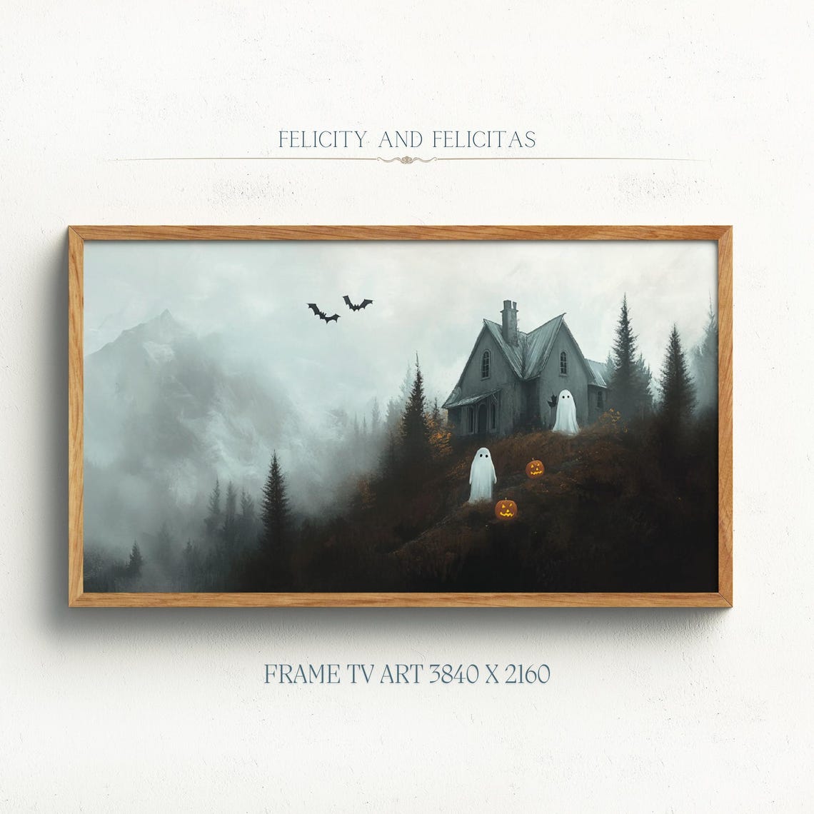 Haunted House Ghosts Pumpkins Misty Night Halloween TV Art Poster