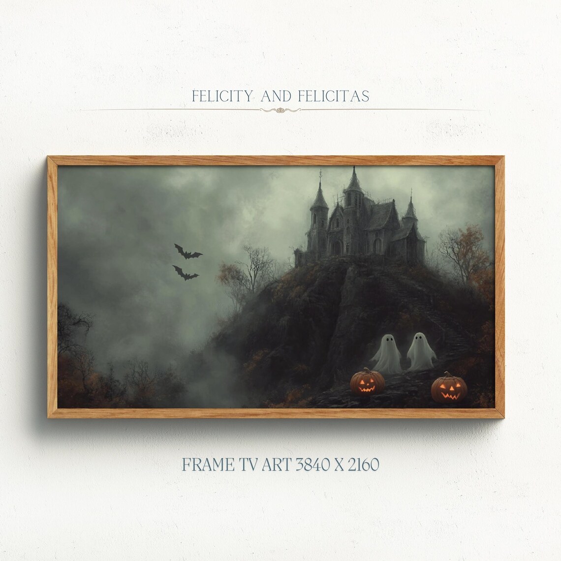 Haunted Castle Hill Ghosts Jack O Lanterns Bats Halloween TV Poster