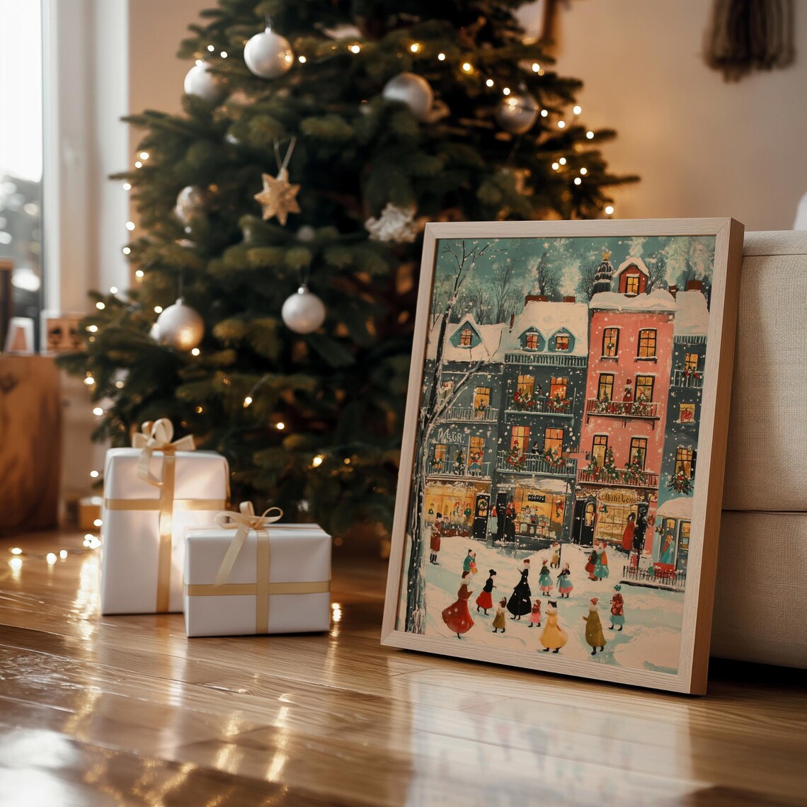 Colorful Christmas Town Retro Holiday Wall Art Print - Image 6