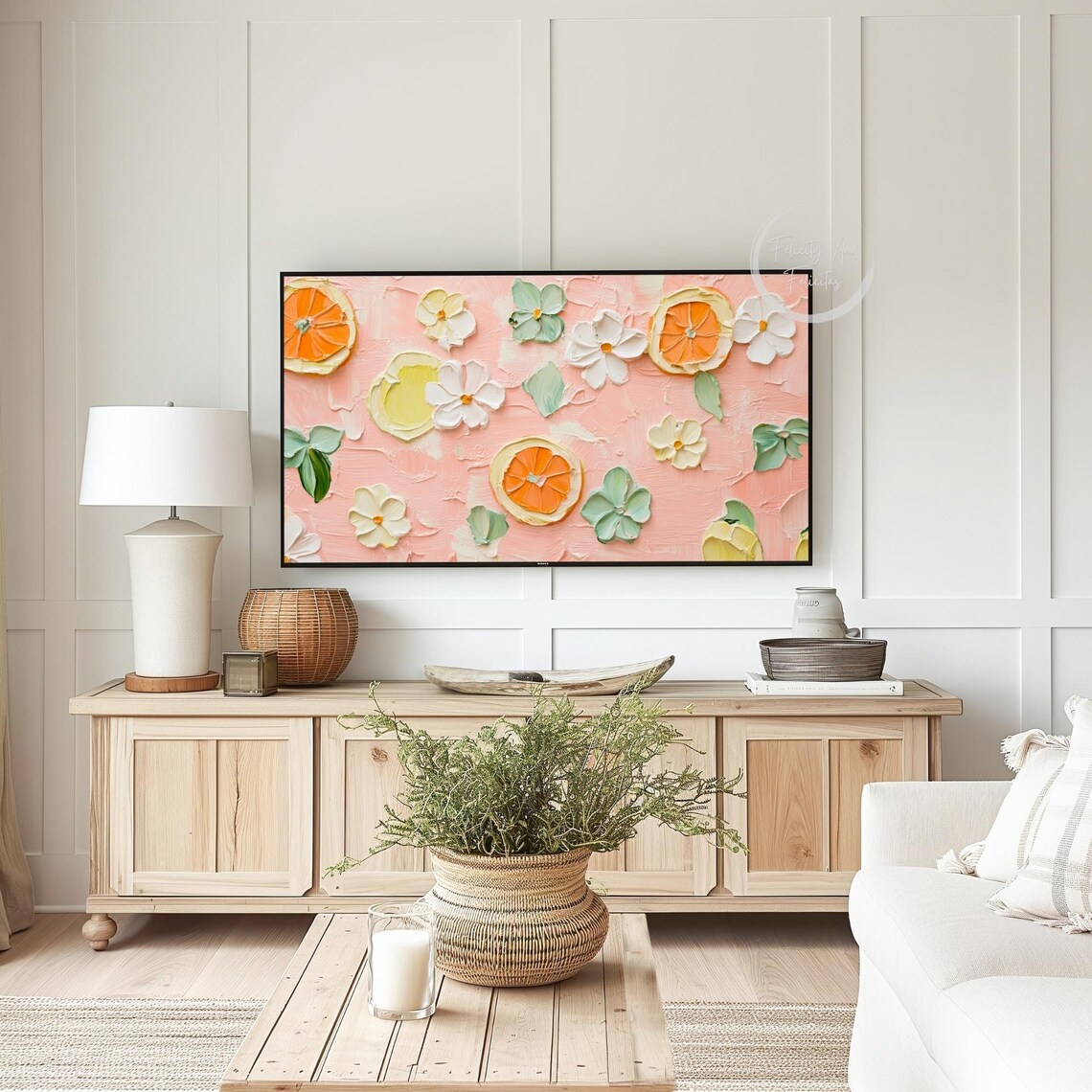 Textured Impasto Pink Citrus Slice Floral Abstract Painting Poster - Image 3