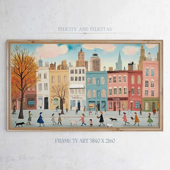 Cozy Autumn City Street Fall Buildings Skyline Frame TV Poster