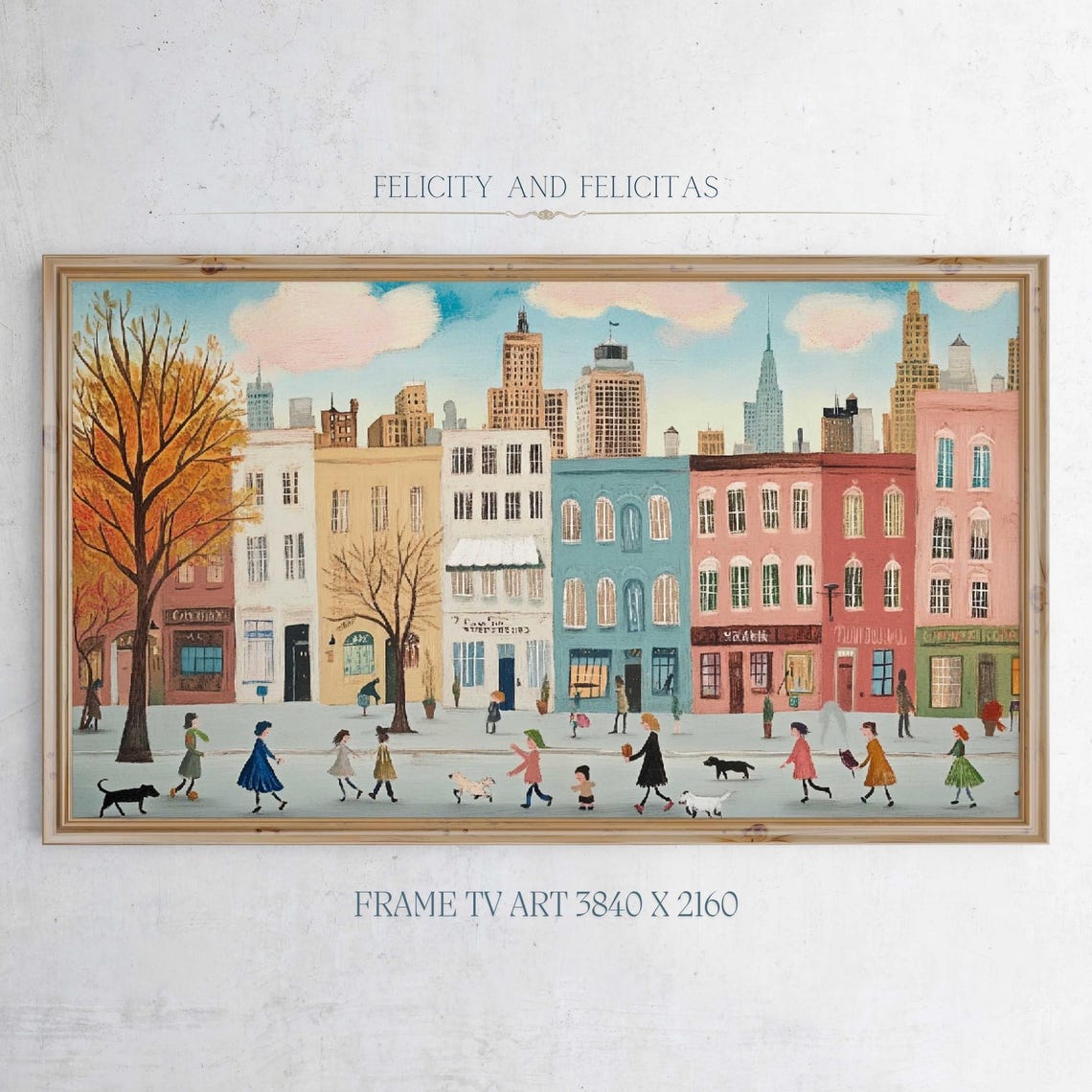 Cozy Autumn City Street Fall Buildings Skyline Frame TV Poster