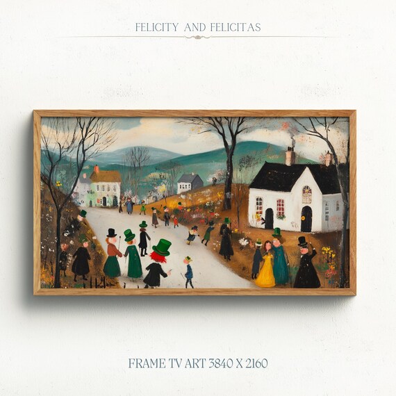Saint Patricks Day Village Parade Green Hats Church Wall Art