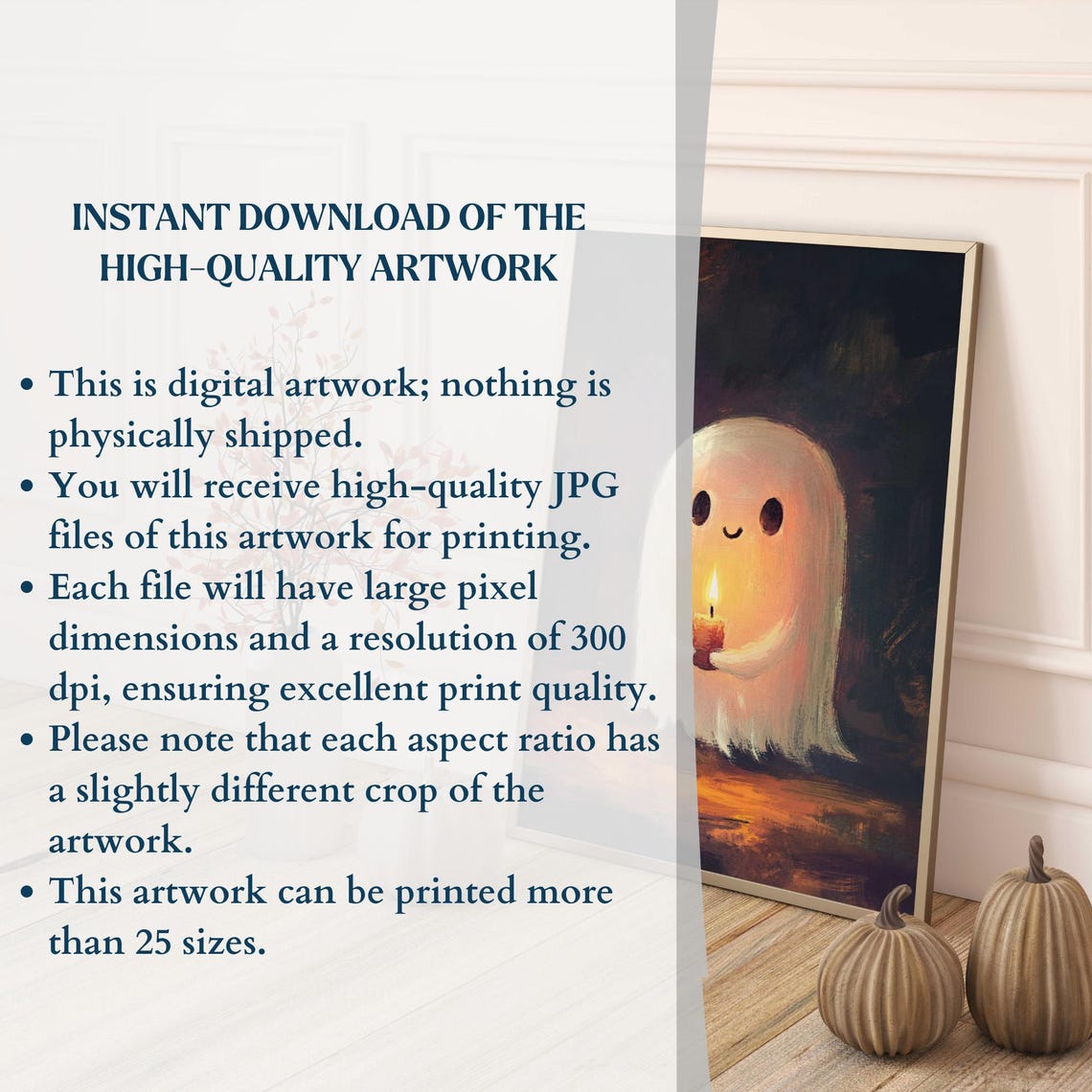 Cute Smiling Ghost Holding a Candle in the Dark Night Poster - Image 3