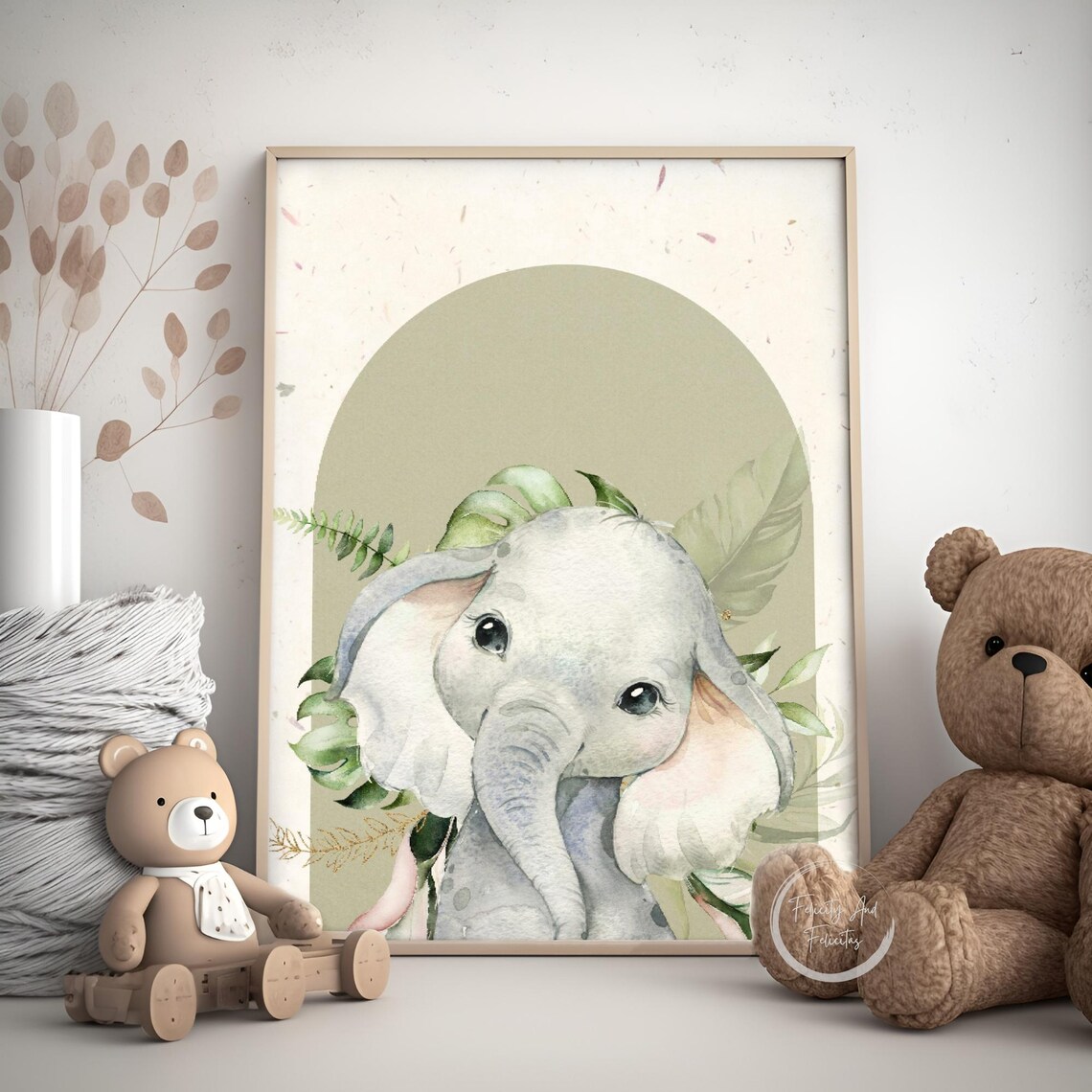 Safari Nursery Set Zebra Lion Cub Elephant Green Arches Wall Art - Image 5