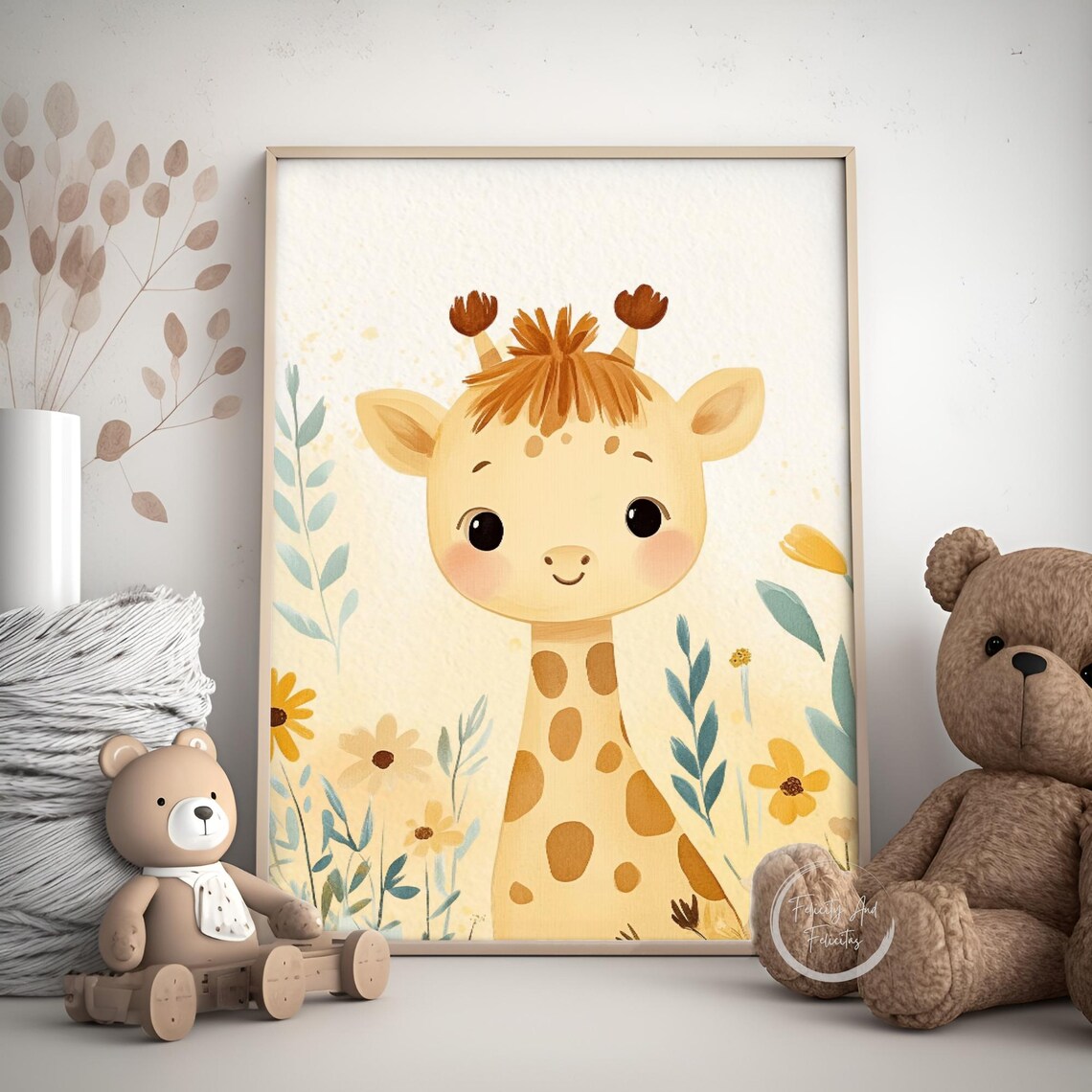 Safari Nursery Set Lion Zebra Giraffe Yellow Floral Kids Wall Art - Image 5