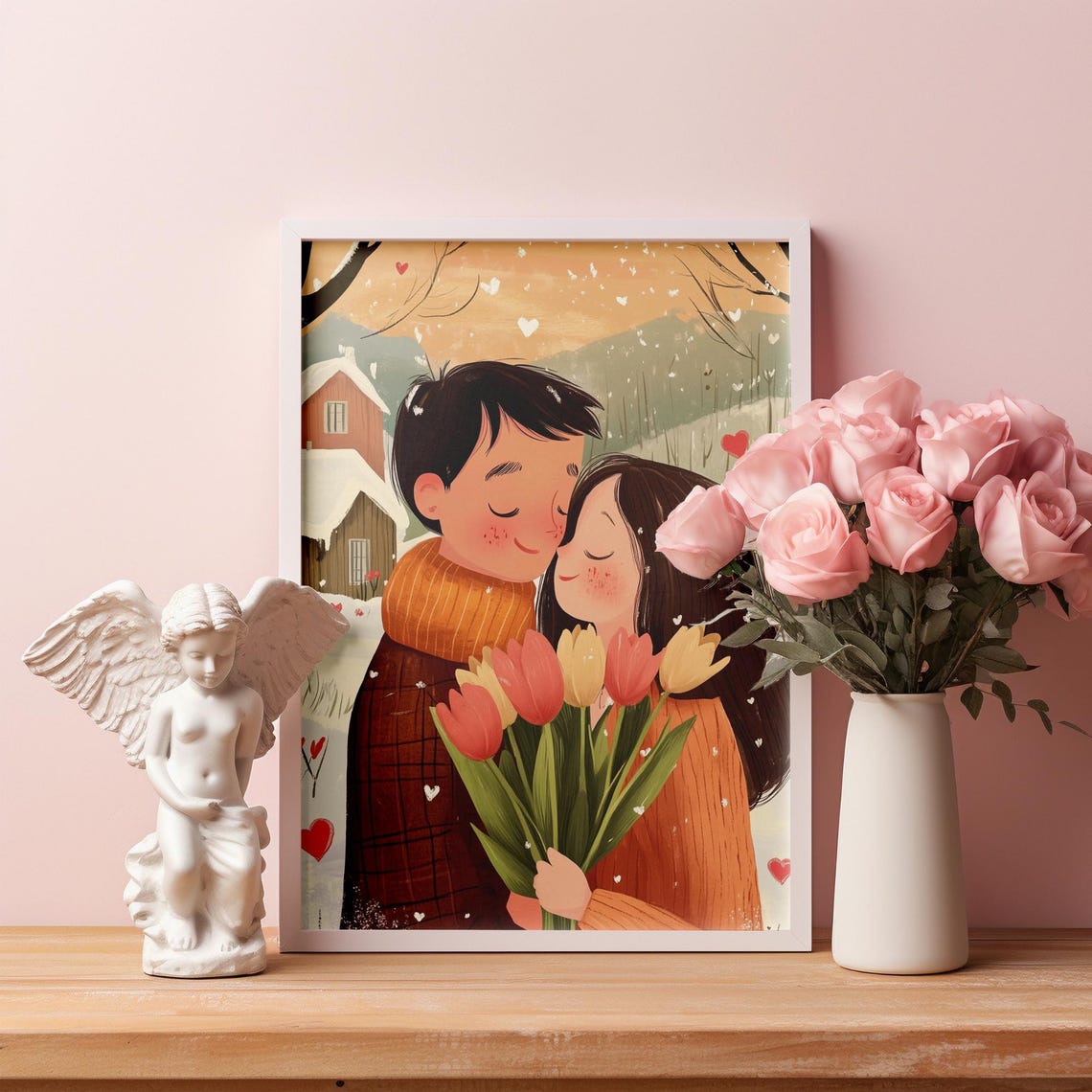 Romantic Valentines Day Wall Art Cute Valentines Day Art Valentines Day Painting Couple - Image 5