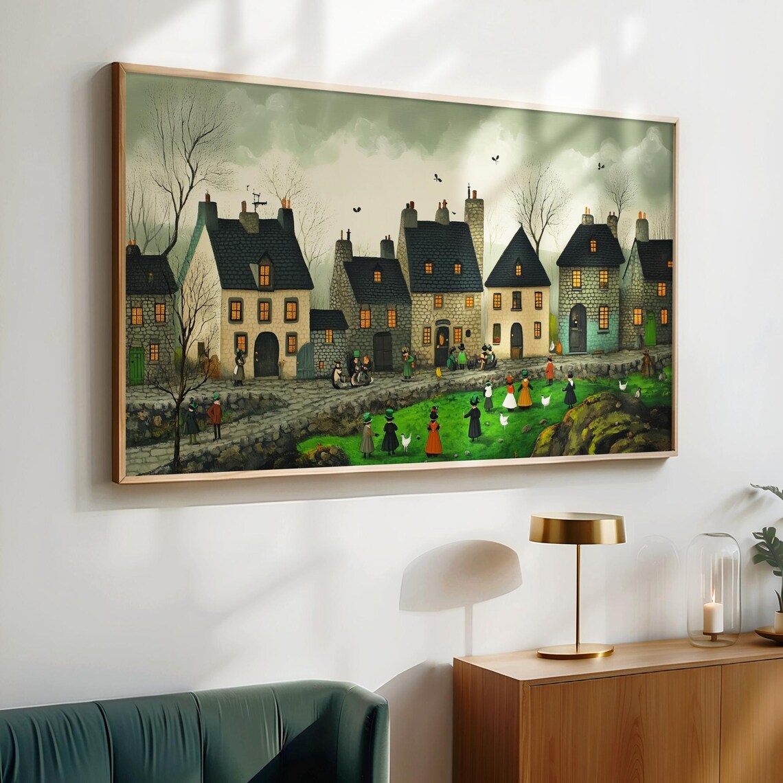Saint Patricks Day Village Stone Cottages Green Hills Wall Art - Image 6