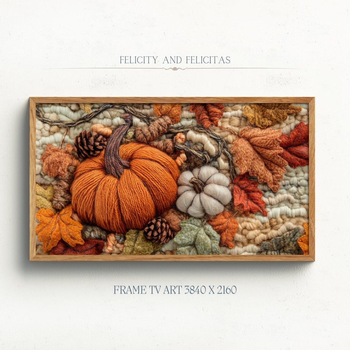 Woven Yarn Pumpkin Autumn Leaves Textured Fiber Art Fall Poster