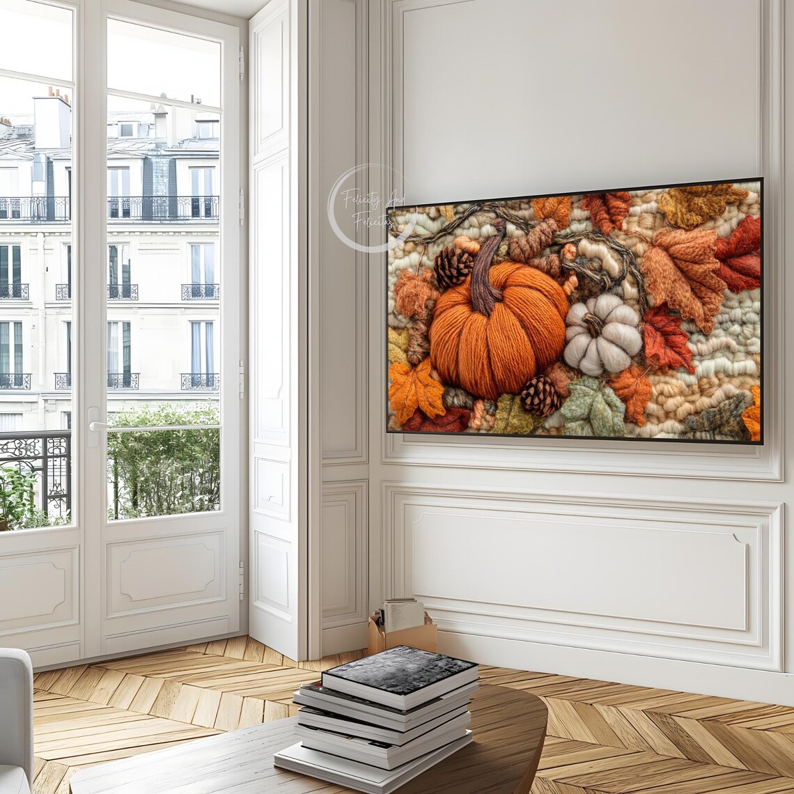 Woven Yarn Pumpkin Autumn Leaves Textured Fiber Art Fall Poster - Image 4