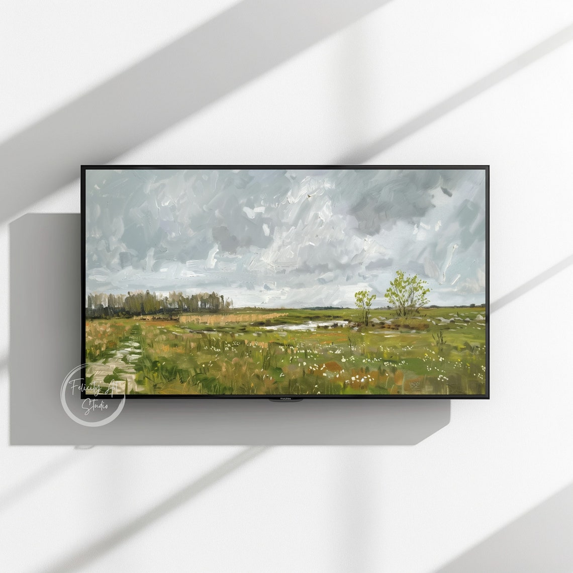 Moody Impressionist Rainy Meadow Green Field Wildflower Poster - Image 4