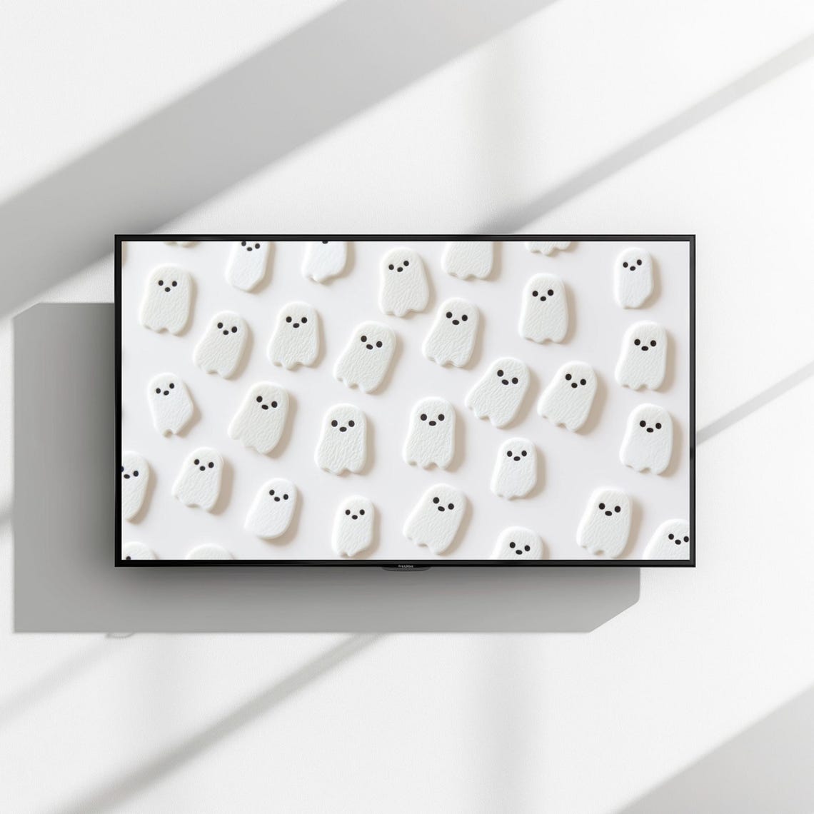 Cute Smiling Ghost Pattern White Neutral Halloween TV Art Poster - Image 3