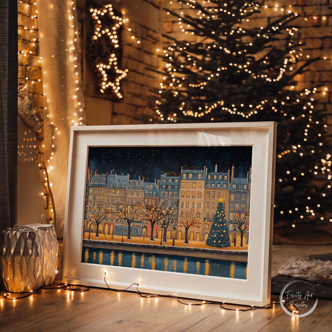 Christmas Eve Night City Riverfront Glowing Windows Holiday Poster - Image 5