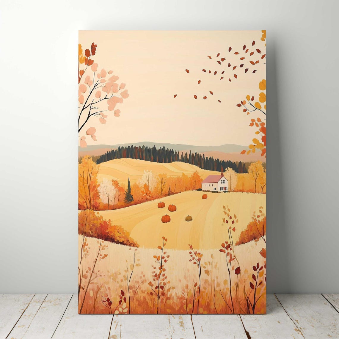 Golden Autumn Farm Landscape Hay Bales Pumpkins Farmhouse Poster - Image 5