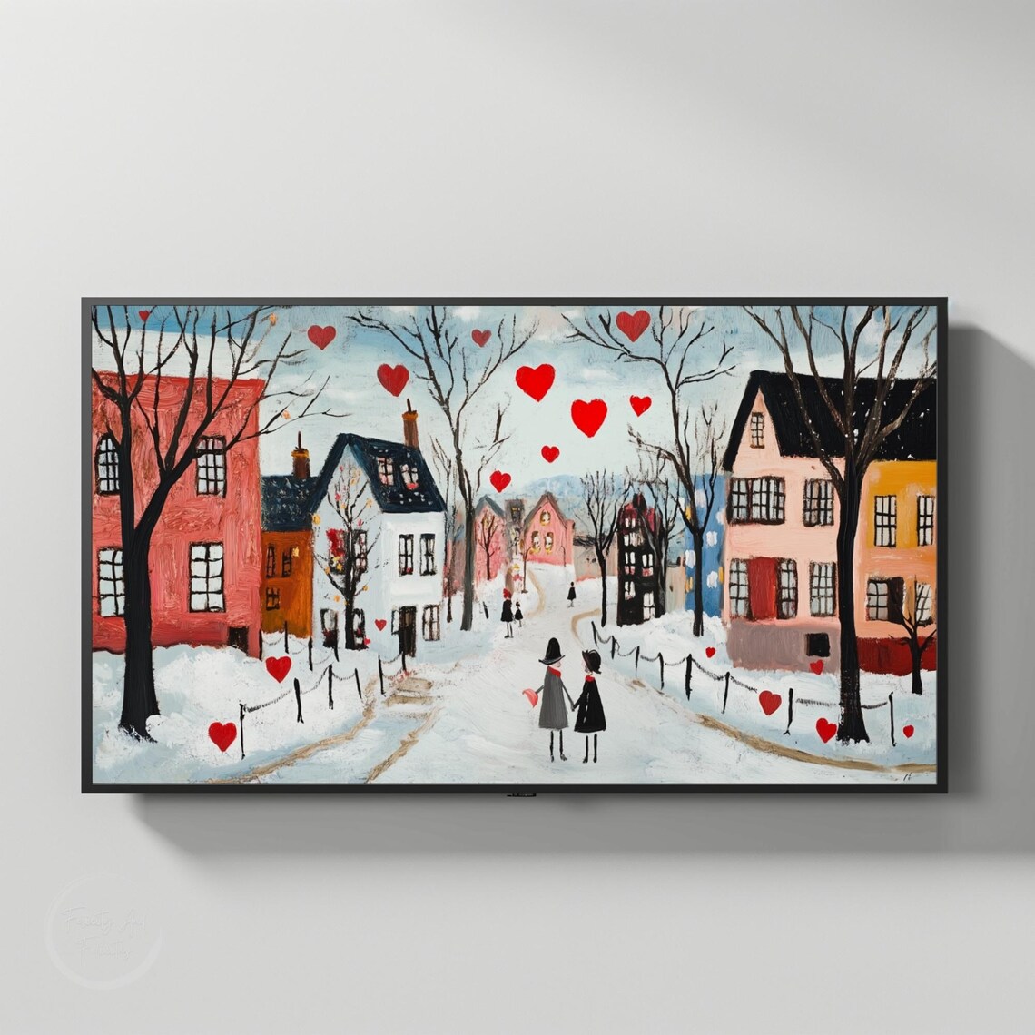 Cute Valentines Hearts Street Snowy Town Love Month Art Poster - Image 3