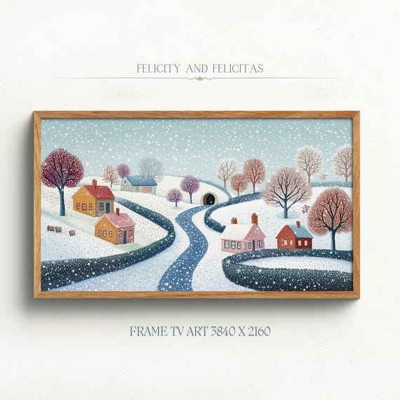 Winter Landscape Frame Tv Art Dot Winter Scene Painting Cute Winter Home Decor Winter Landscape Artwork Pointilism