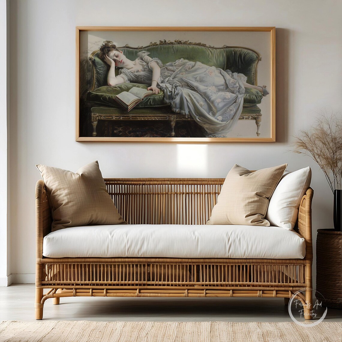 Decadent Young Woman Asleep Antique Chaise Lounge Elegant Wall Art - Image 4