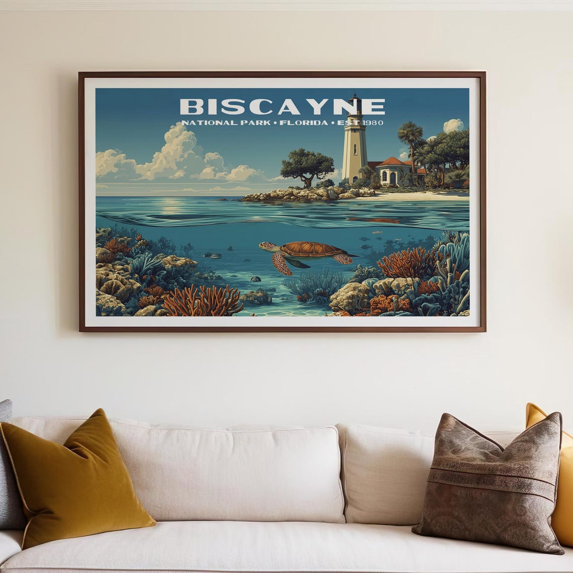 Biscayne National Park Florida Lighthouse Sea Turtle Reef Art Poster