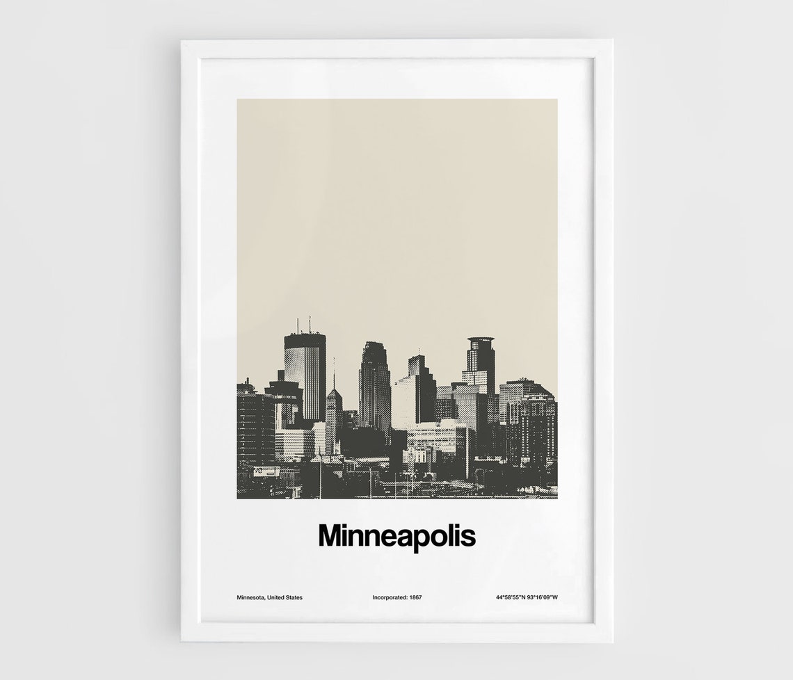 Minneapolis Skyline, Black White Minimalist Art Print