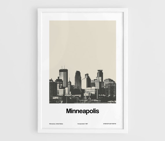 Minneapolis Skyline, Black White Minimalist Art Print