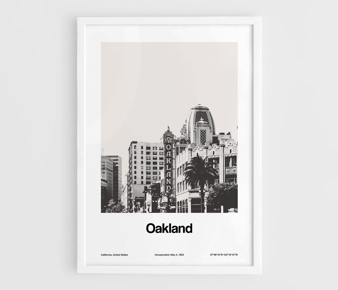 Oakland Fox Theatre, Black and White Minimalist Art Print