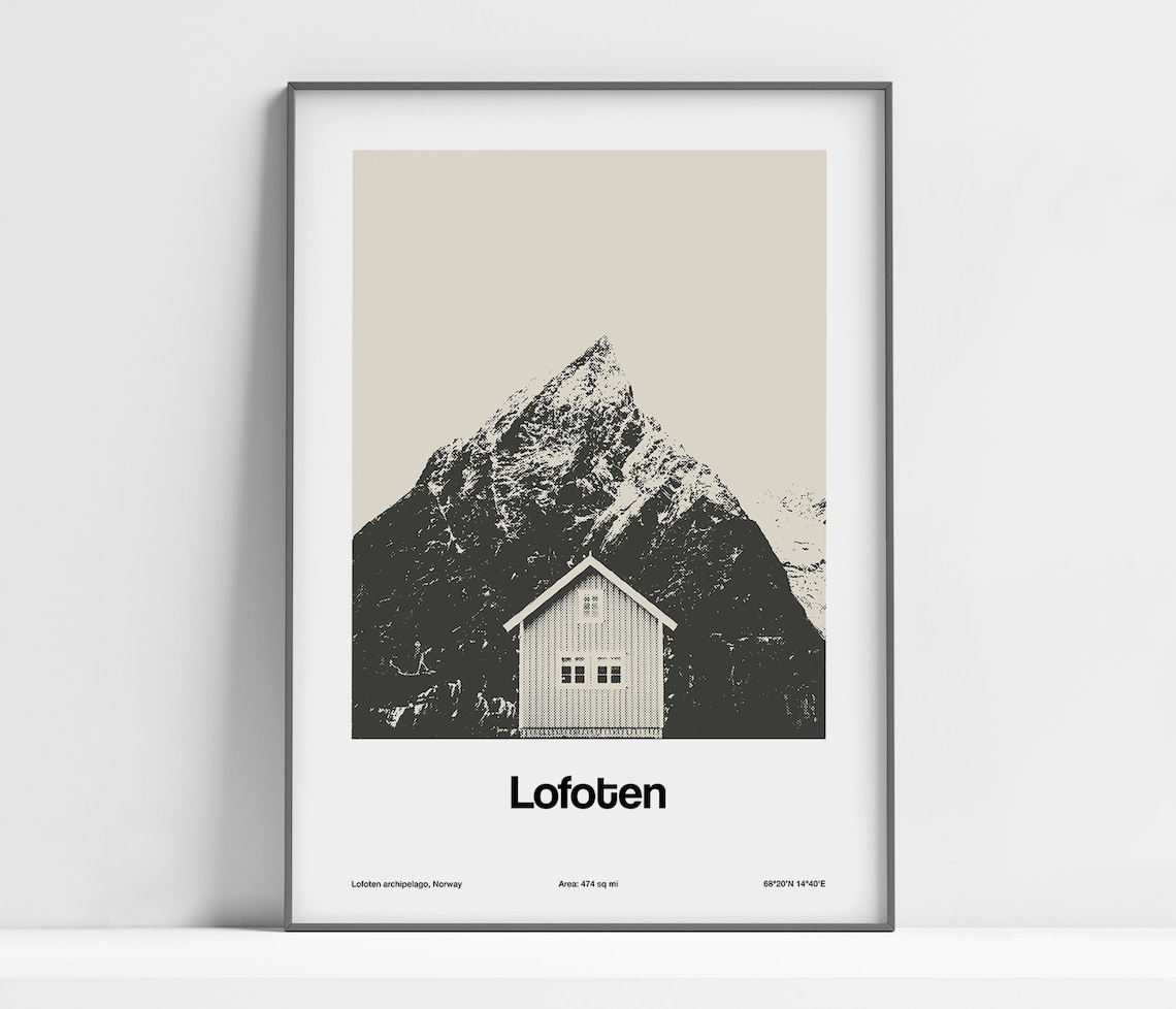 Lofoten Norway Travel Poster, Minimalist Nordland
