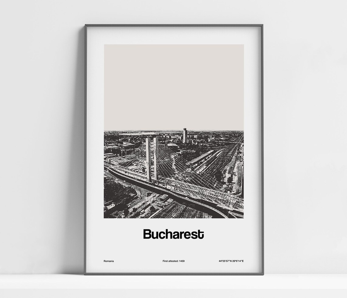 Bucharest Skyline, Minimalist City Print