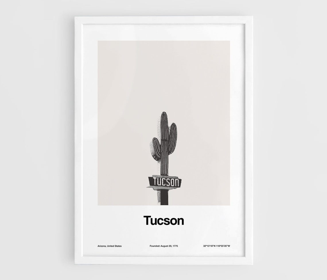 Tucson Arizona Minimalist Art Print, Neon Cactus