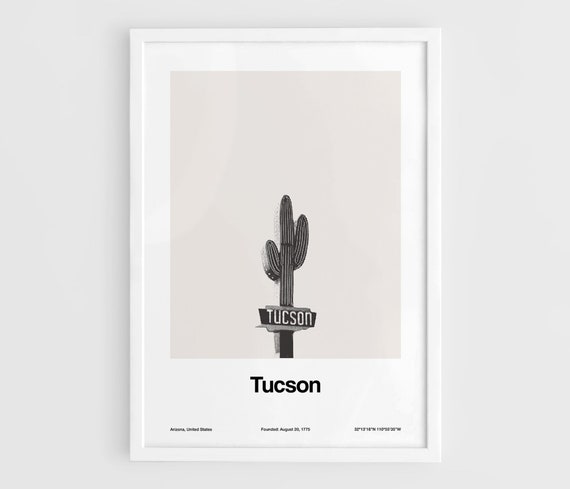 Tucson Arizona Minimalist Art Print, Neon Cactus