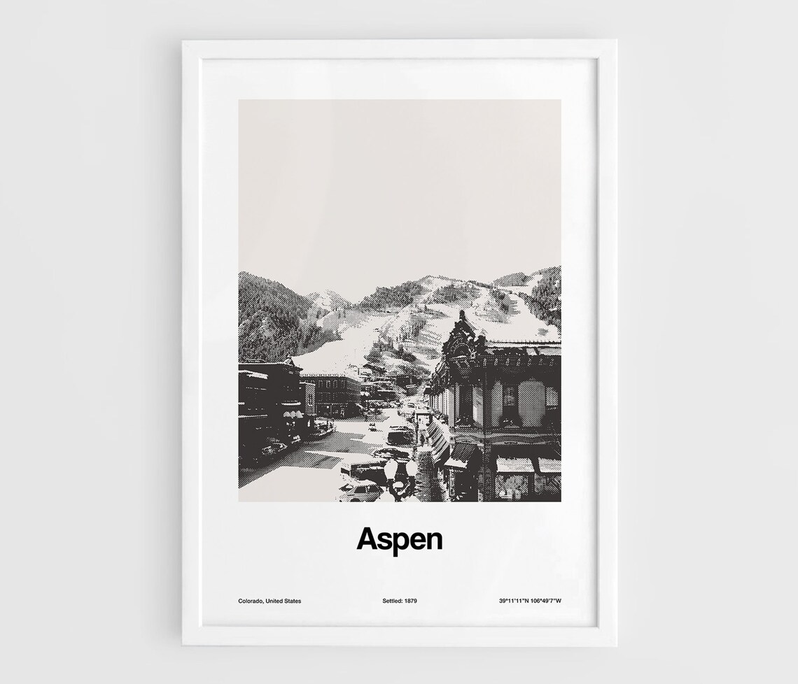 Aspen, Colorado Minimalist Black and White Art Print