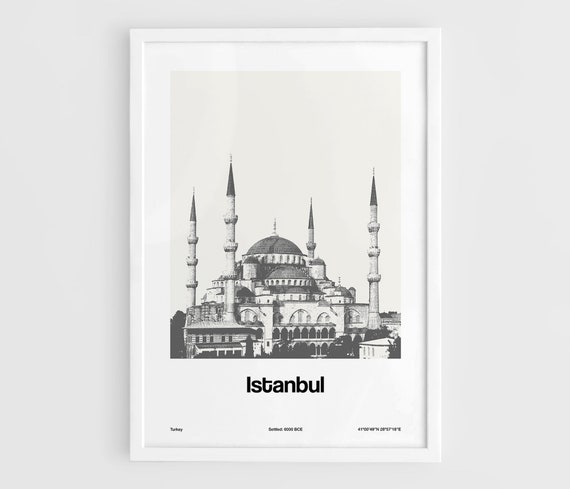 Custom Istanbul Blue Mosque, Black and White Art Print